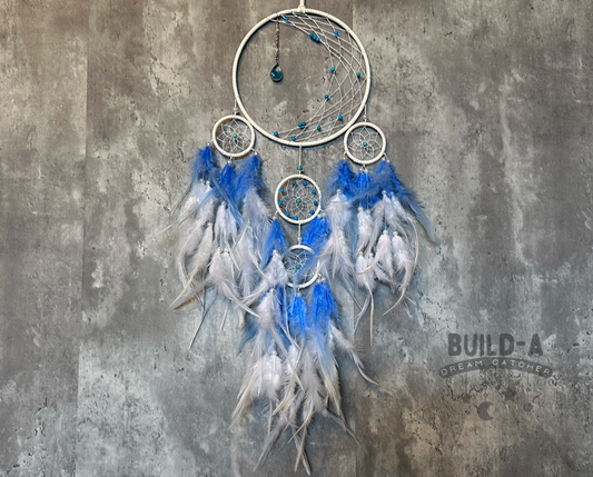 Dream Catcher - White Blue Handmade Traditional Feather Wall Hanging Home Decoration Blessing Decor Ornament Gift Bedroom (NO.105)