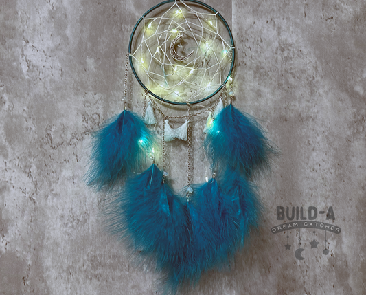 Dream Catcher - Blue Lights Handmade Traditional Feather Wall Hanging Home Decoration Blessing Decor Ornament Gift Bedroom (NO.107)