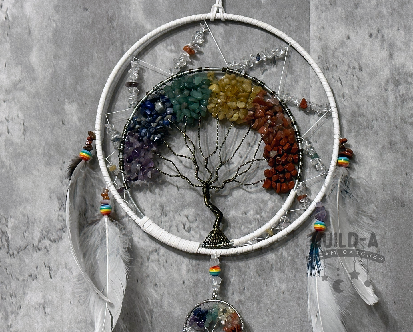 Dream Catcher - White Tree of Life Handmade Traditional Feather Wall Hanging Home Decor Ornament Gift Bedroom (NO.101)